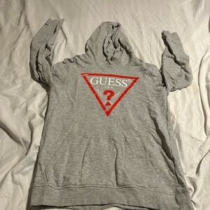 Guess Heather Gray Hoodie with Red Triangle Logo youth size 16